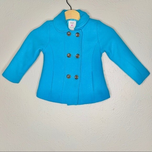 Old Navy Girl’s Aqua Wool Blend Double Breasted Collared Coat in Size 4T - Picture 1 of 5
